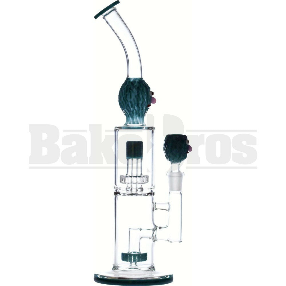 WP BENT NECK W/ 2X SHOWERHEAD PERC MONSTER BEAR THEME 14" TEAL FEMALE 14MM
