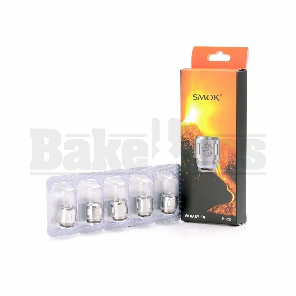 SMOK V8 BABY-T8 REPLACEMENT ATOMIZER OCTUPLE COIL 60W-80W 0.15 OHM PACK OF 5 SILVER