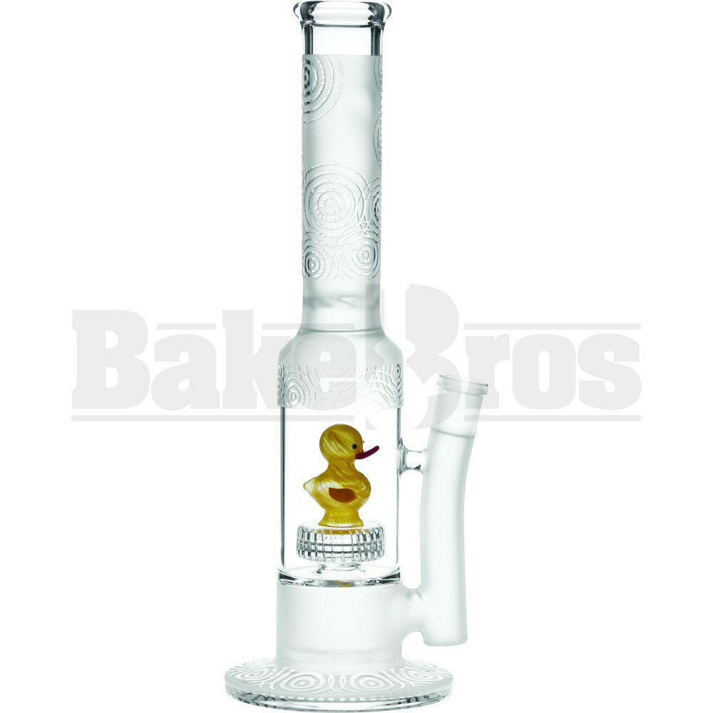 WP YELLOW DUCK GRID & TURBINE PERCS STEMLESS STYLIZED FROST 16" CLEAR FEMALE 18MM