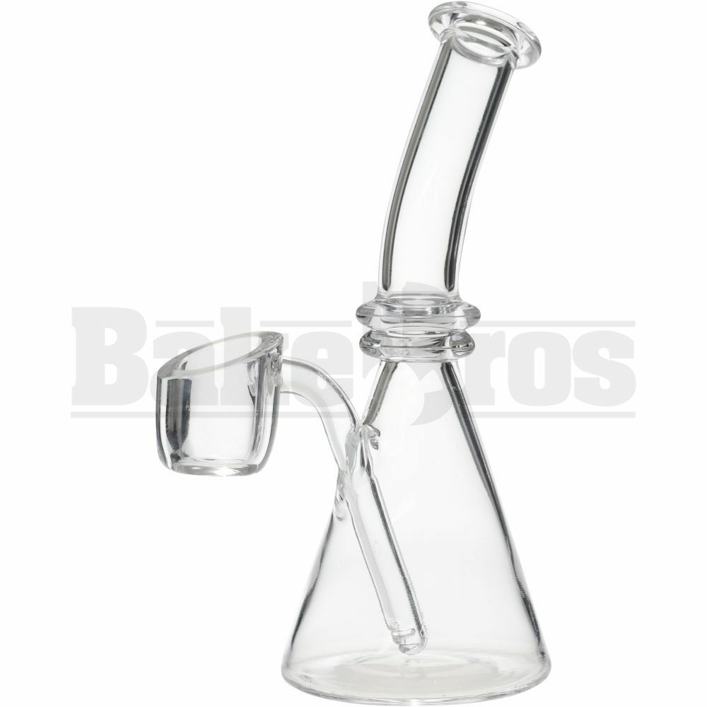 MICRO QUARTZ BEAKER RIG W/ FIXED 4MM THICK BANGER NAIL 21MM DIAM BUCKET 5" CLEAR JOINTLESS NONE