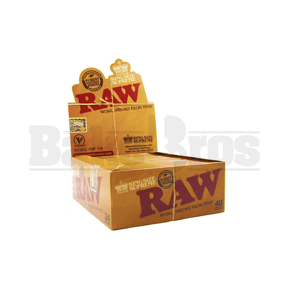 RAW NATURAL UNREFINED ROLLING PAPERS CLASSIC KING SIZE SUPREME 40 LEAVES UNFLAVORED Pack of 24