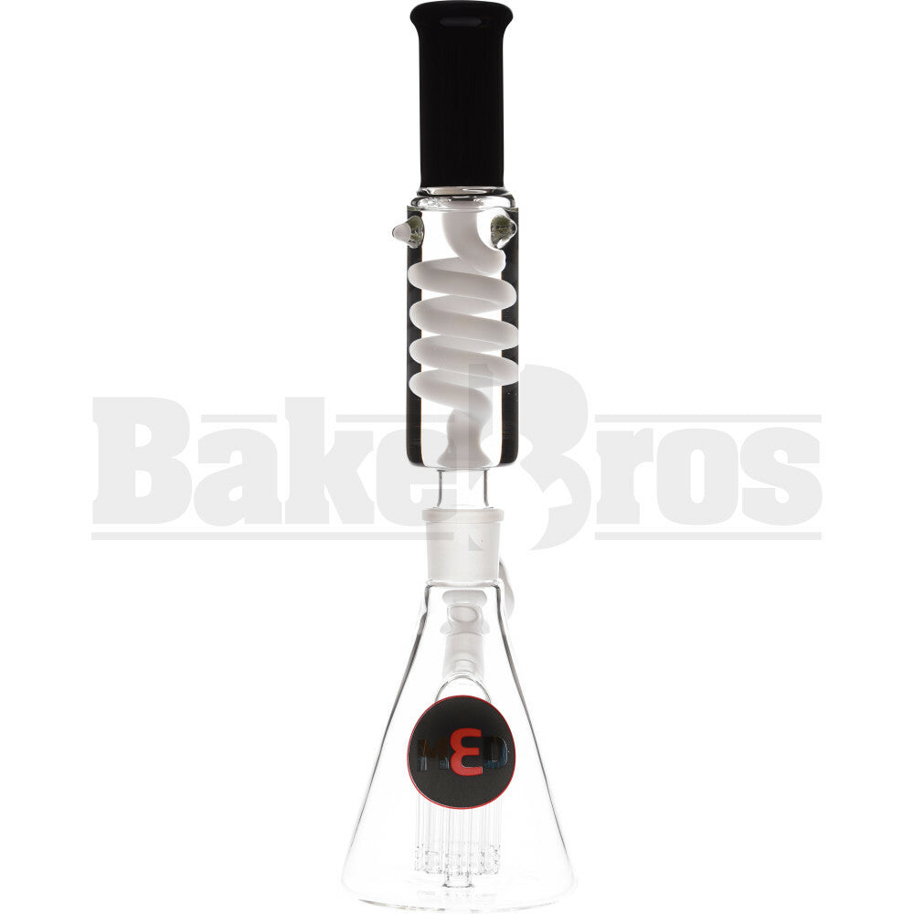 M3D GLASS WP FREEZABLE COIL W/ 10 ARM TREE BEAKER 14" BLACK WHITE FEMALE 18MM