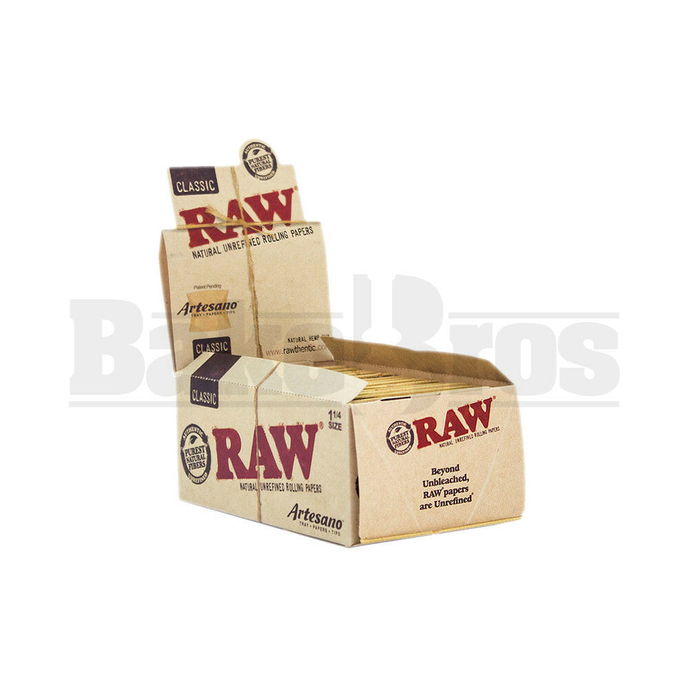 RAW ROLLING PAPERS CLASSIC 1 1/4 SIZE 50 LEAVES ARTESANO UNFLAVORED Pack of 15