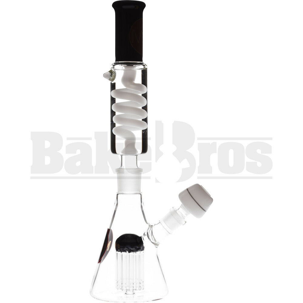 M3D GLASS WP FREEZABLE COIL W/ 10 ARM TREE BEAKER 14" BLACK WHITE FEMALE 18MM