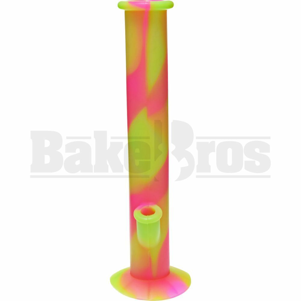 SILICONE WP STRAIGHT TUBE 1 ASSORTED DESIGN 14" GREEN PINK FEMALE 18MM
