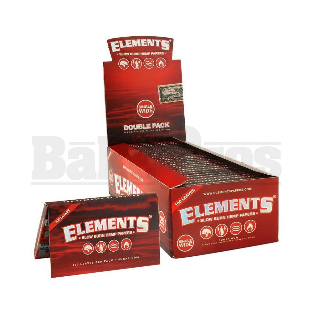 ELEMENTS RED SLOW BURN HEMP ROLLING PAPERS SINGLE WIDE 100 LEAVES UNFLAVORED Pack of 25