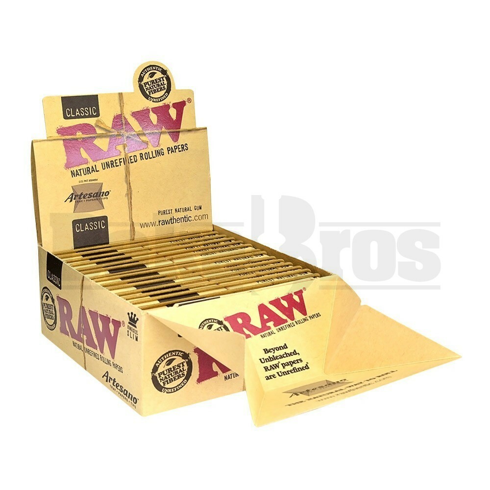 RAW ROLLING PAPERS CLASSIC ARTESANO KING SIZE SLIM 32 LEAVES UNFLAVORED Pack of 15