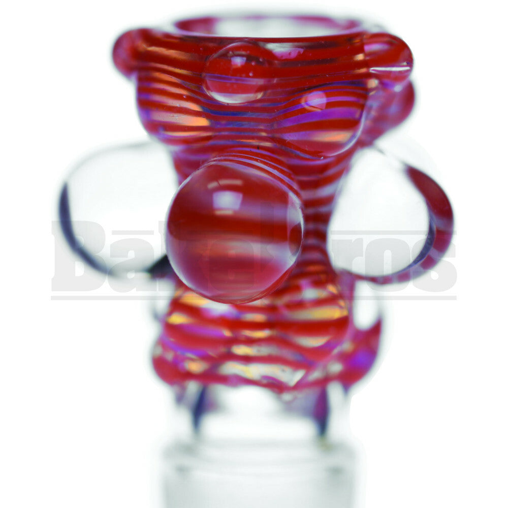 BOWL SMALL FUNNEL GLASS PINCH DOTS COLOR LINES ORANGE RED 14MM