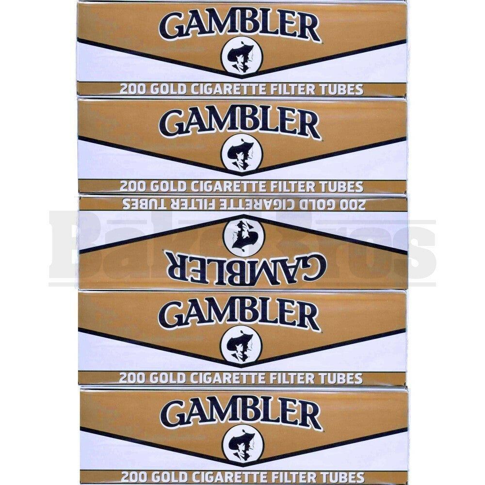 GAMBLER CIGARETTE FILTER TUBES 200 PER PACK GOLD NATURAL Pack of 5