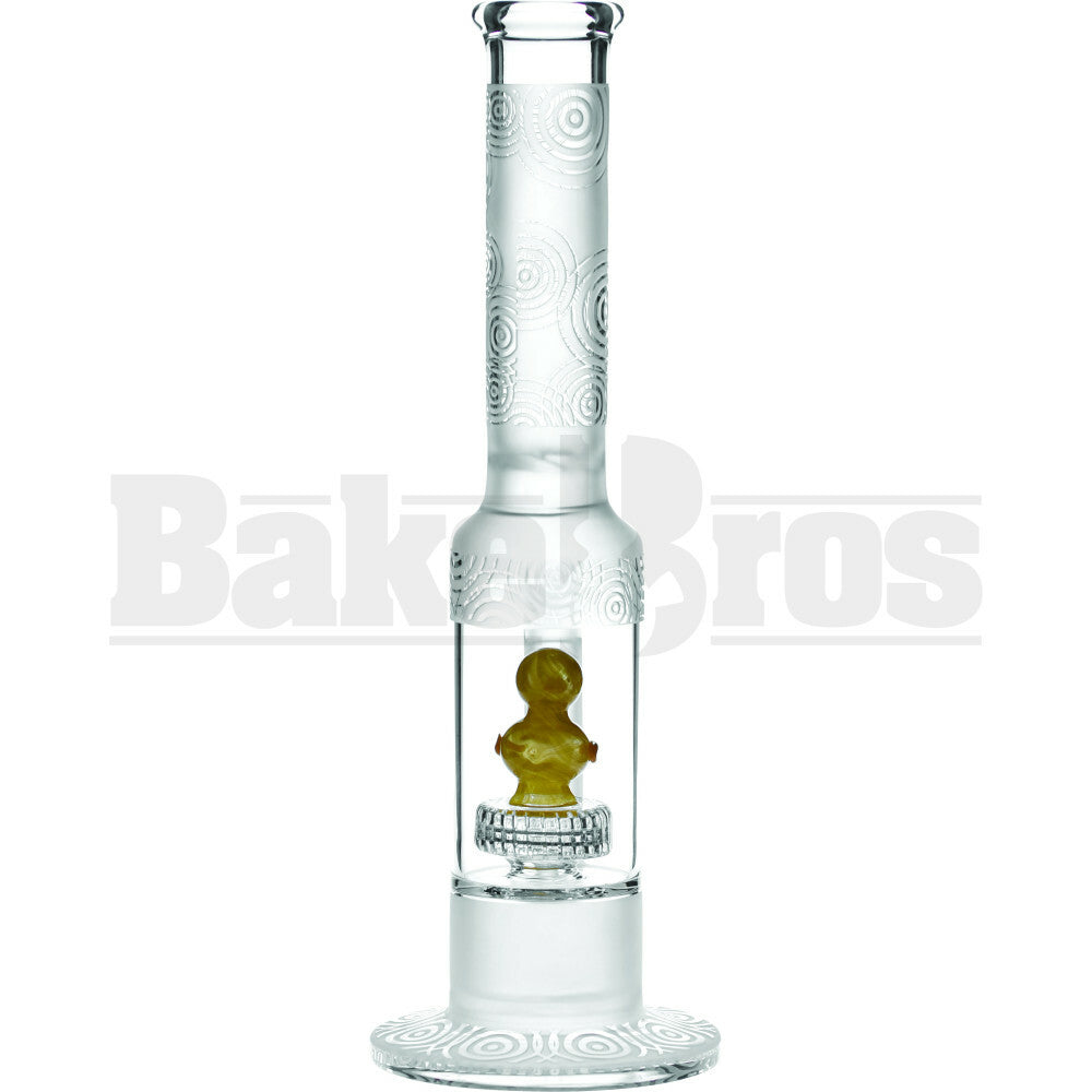WP YELLOW DUCK GRID & TURBINE PERCS STEMLESS STYLIZED FROST 16" CLEAR FEMALE 18MM
