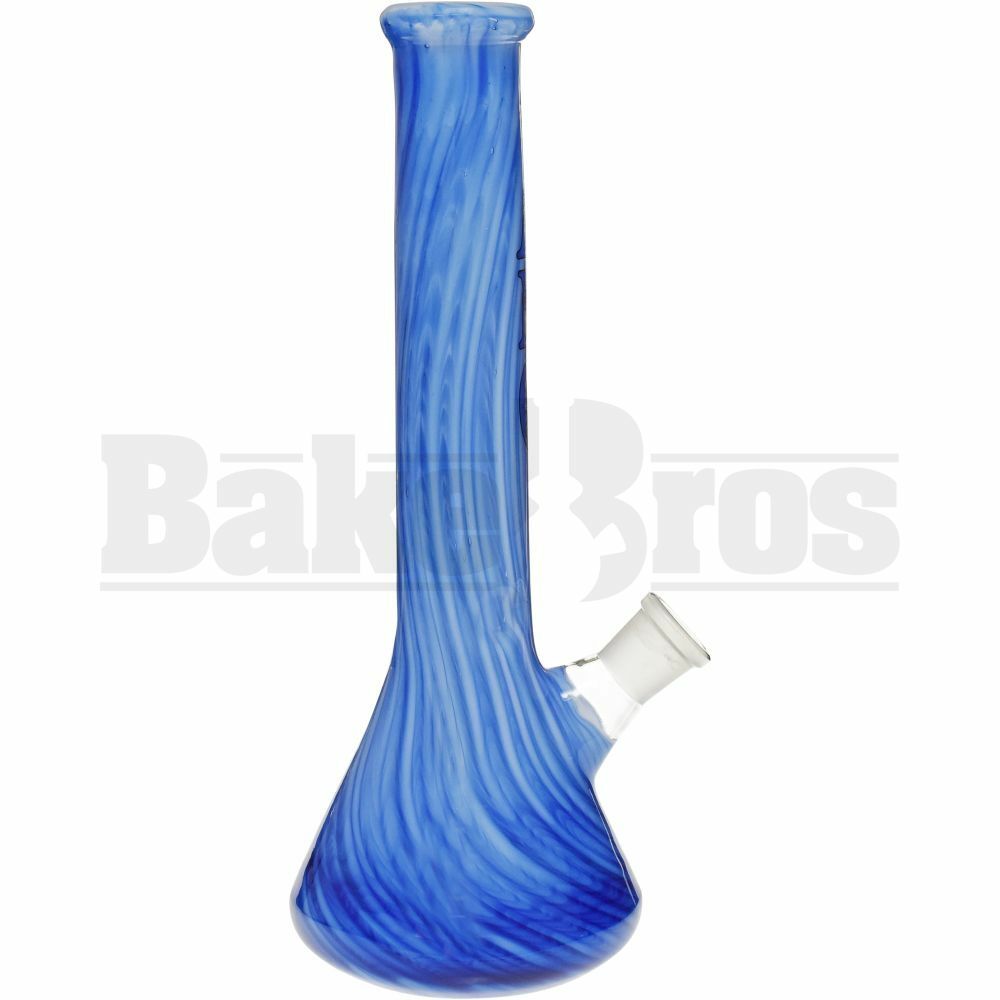 AMG GLASS WP BEAKER W/ RAKED DESIGN 10" BLUE WHITE FEMALE 18MM