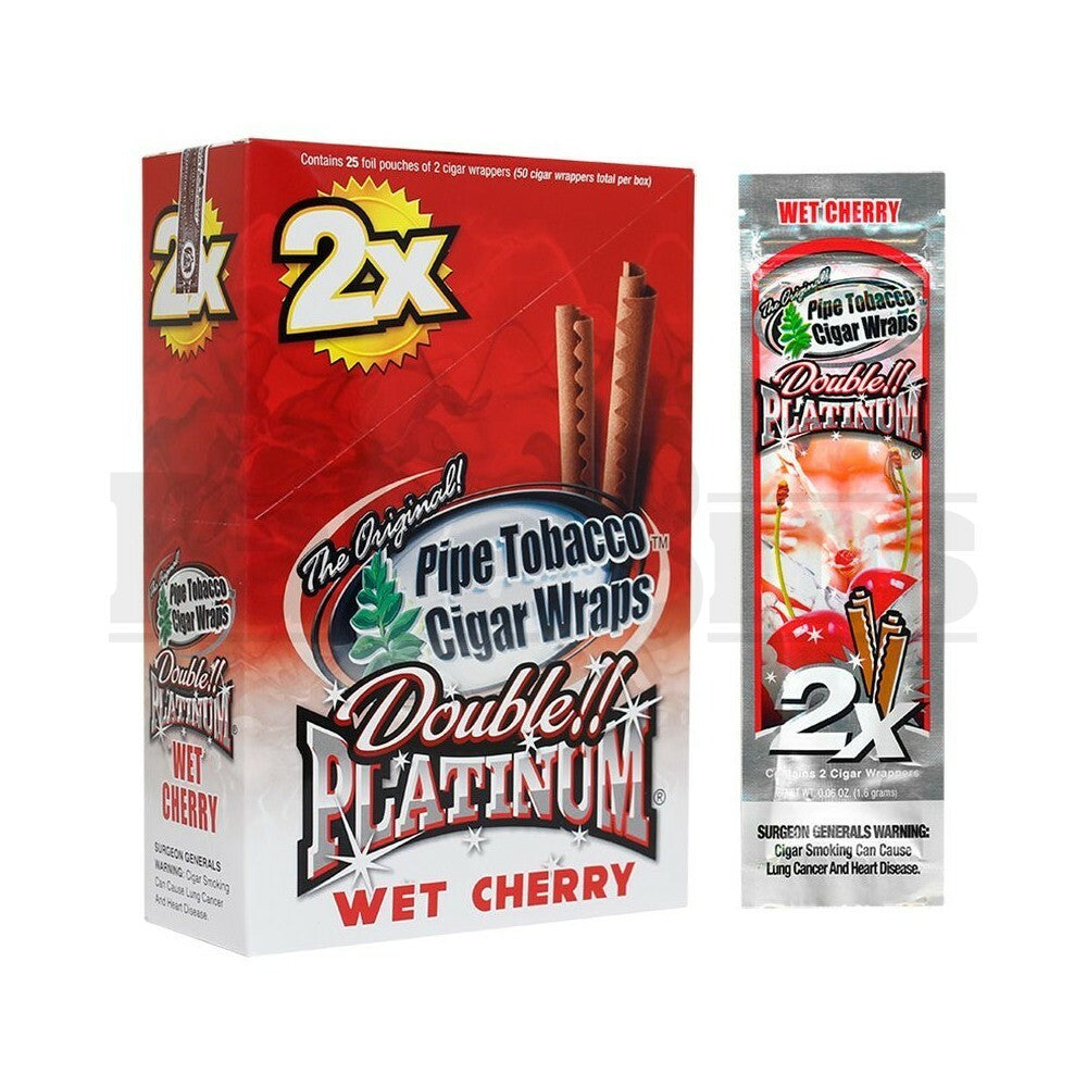 DOUBLE!! PLATINUM CIGAR WRAPS 2 PER PACK WET CHERRY Pack of 25