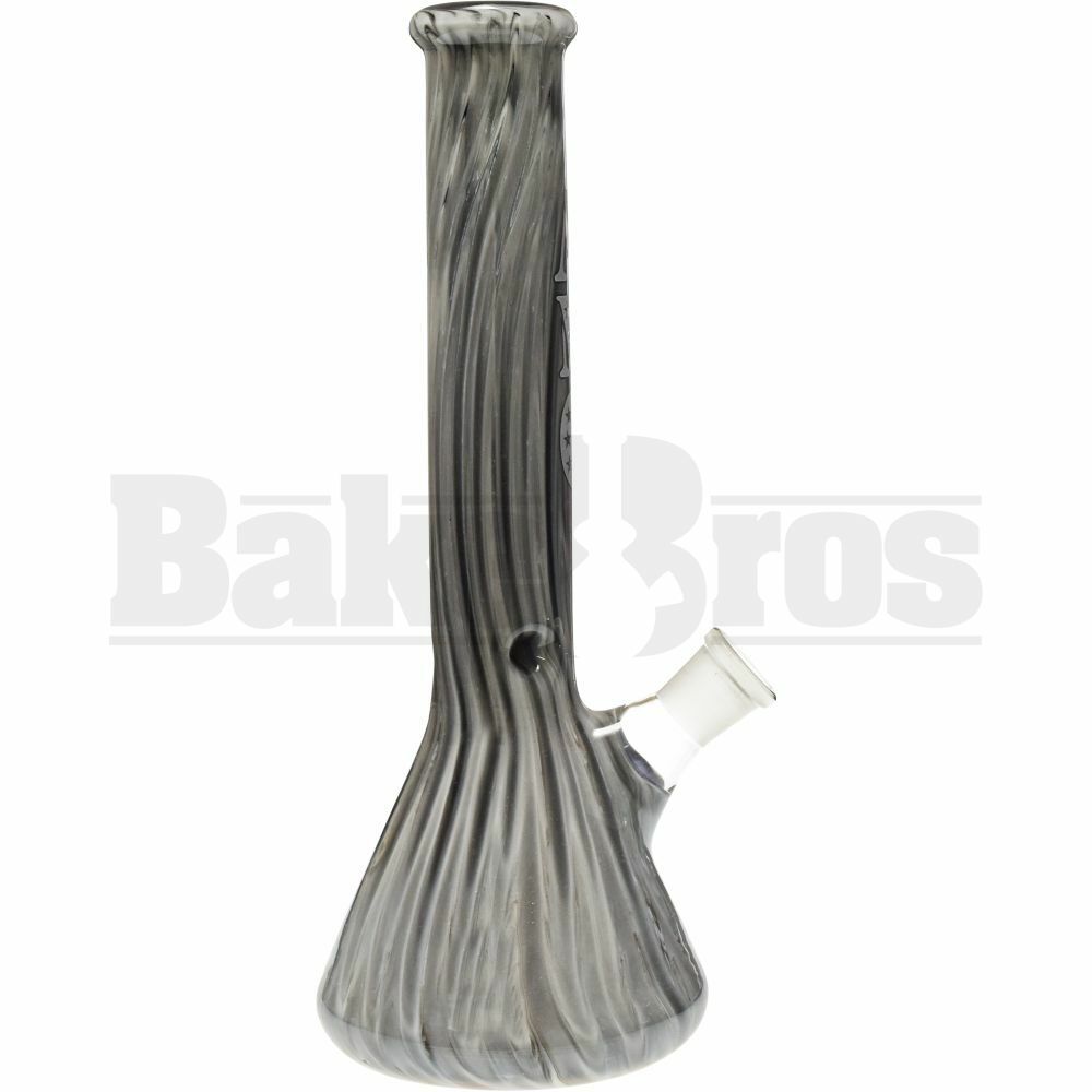 AMG GLASS WP BEAKER W/ RAKED DESIGN 10" BLACK WHITE FEMALE 18MM