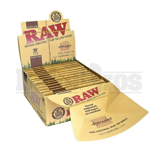 RAW ORGANIC HEMP ROLLING PAPERS ARTESANO 1 1/4 32 LEAVES UNFLAVORED Pack of 15