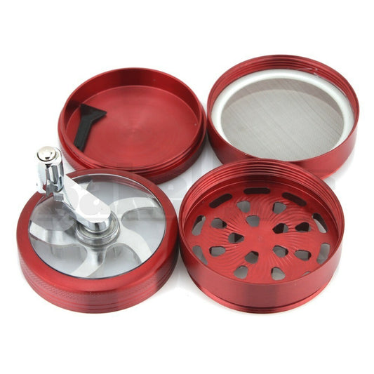 WINDMILL GRINDER CRANK W/ POLLEN COLLECTOR 4 CHAMBER 2.5" RED Pack of 1