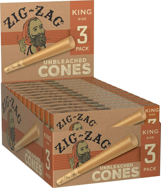 Zig Zag King Size Unbleached Cones 3-Pack (24 Packs)
