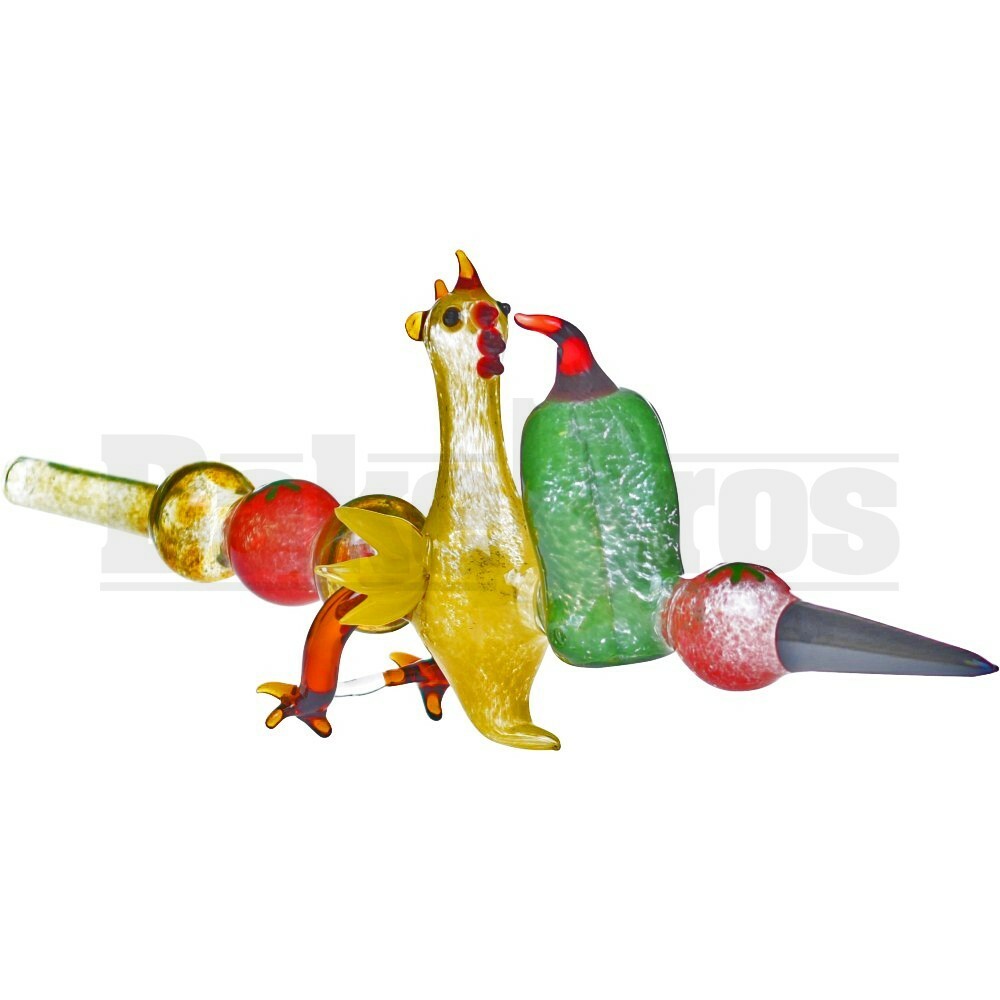 GLASS HAND PIPE SHISH KABOB CHICKEN PEPPER TOMATO MUSHROOM FRIT 16" RASTA