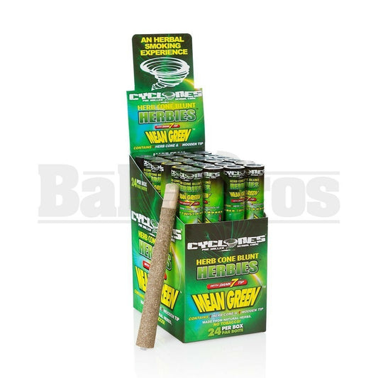 CYCLONES HERBIES SAGE MEAN GREEN PRE ROLLED CONES 1 PER TUBE WITH 1 REUSABLE DANK7 TIP NATURAL Pack of 24