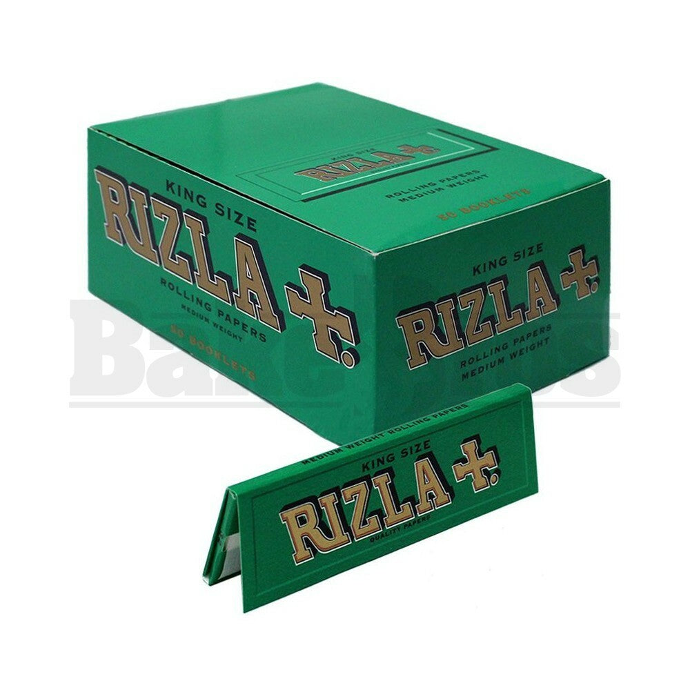 RIZLA GREEN MEDIUM THIN ROLLING PAPER KING SIZE 32 LEAVES UNFLAVORED Pack of 50