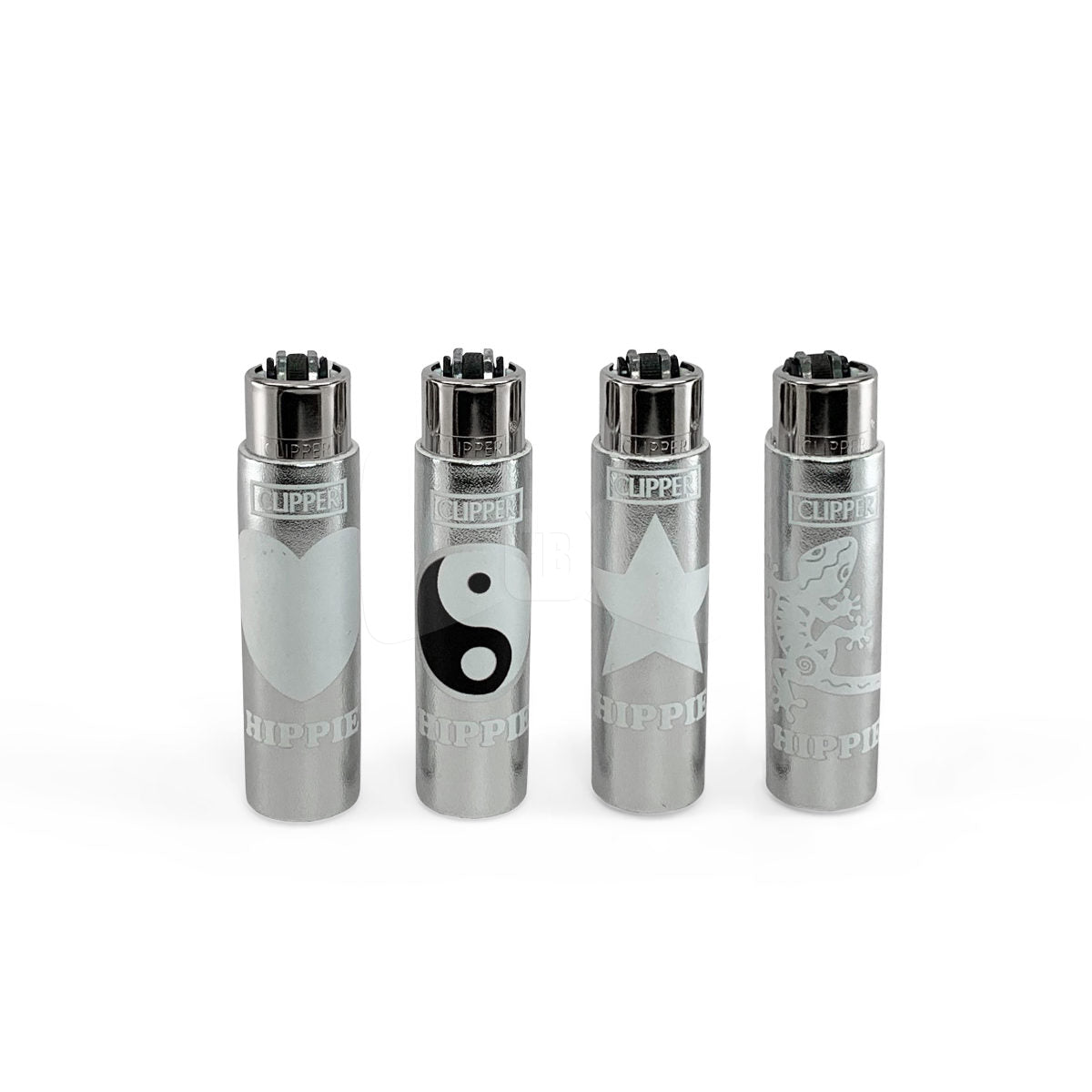 Clipper Lighter Pop Cover 3" Silver Hippie Assorted Pack Of 4