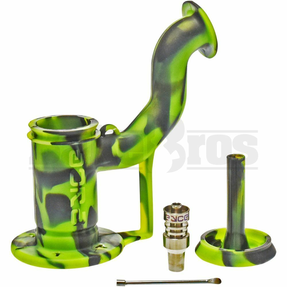 EYCE SILICONE WP SHERLOCK BUBBLER 2 PIECE W/ TITANIUM DABBER & DUO NAIL  ASSORTED DESIGN 6" BLACK GREEN FEMALE 10MM