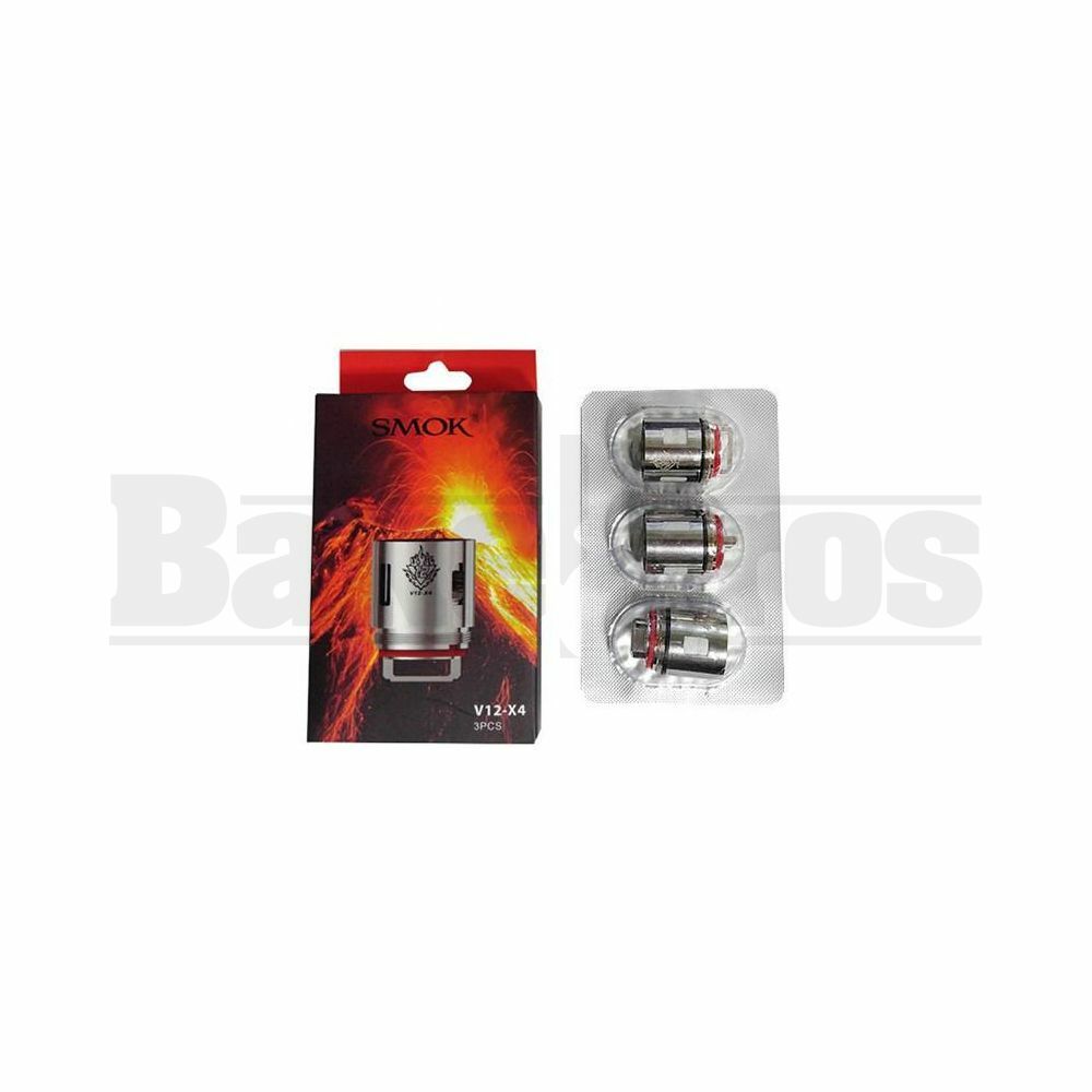 SMOK V12 -X4 REPLACEMENT ATOMIZER QUADRUPLE COIL 100W-170W 0.15 OHM PACK OF 3 SILVER