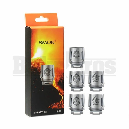 SMOK V8 BABY-Q2 REPLACEMENT ATOMIZER DUAL COIL 55W-65W 0.4 OHM PACK OF 5 SILVER
