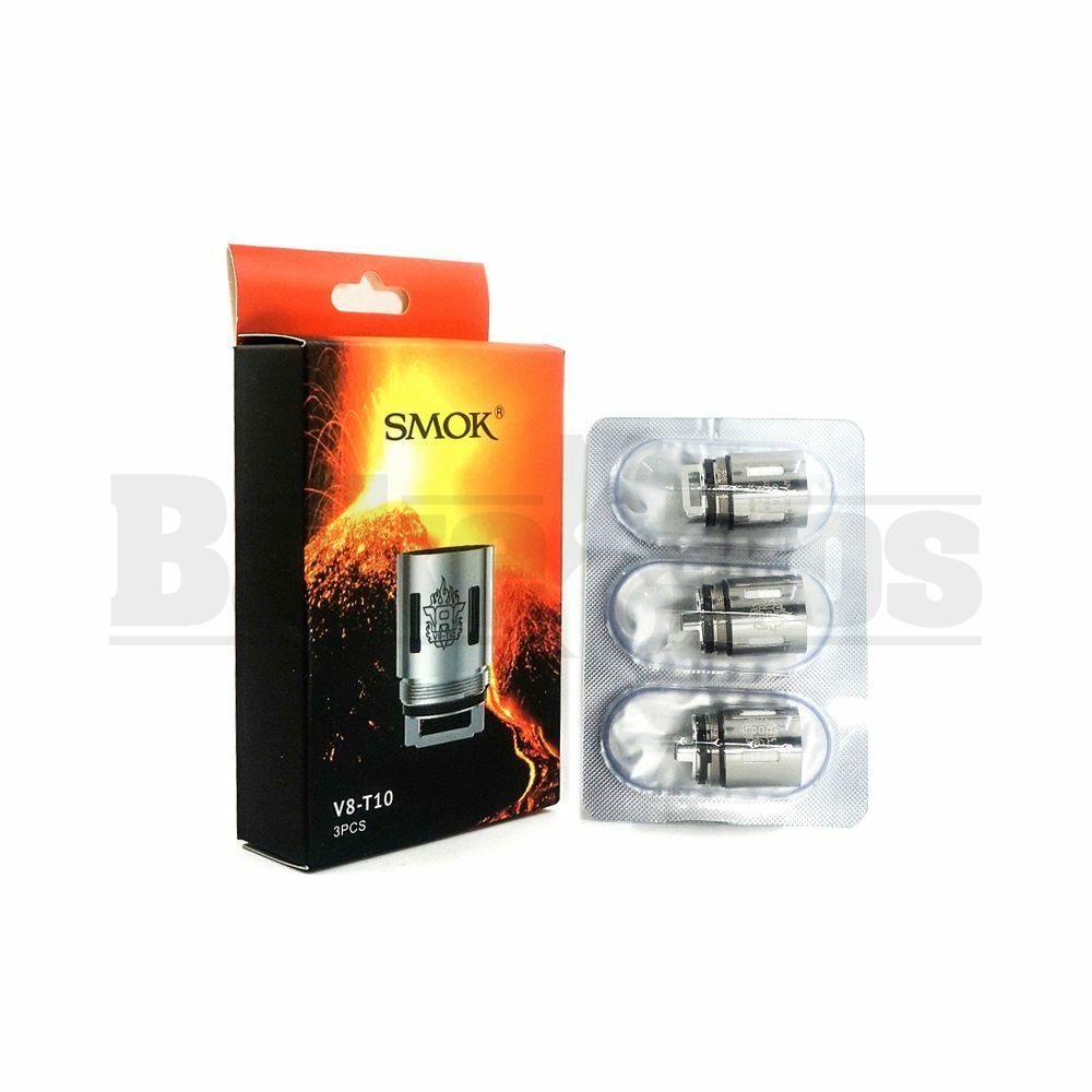 SMOK V8 -T10 REPLACEMENT ATOMIZER DECUPLE COIL 130W-190W 0.12 OHM PACK OF 3 SILVER