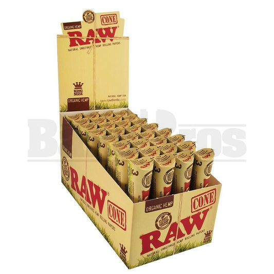 RAW CONES ORGANIC HEMP PRE ROLLED KING SIZE 3 CONES PER PACK UNFLAVORED Pack of 32