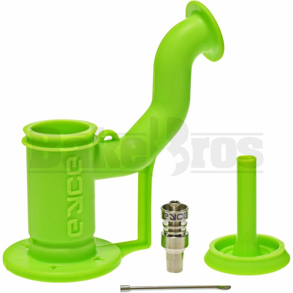 EYCE SILICONE WP SHERLOCK BUBBLER 2 PIECE W/ TITANIUM DABBER & DUO NAIL  ASSORTED DESIGN 6" LIME GREEN FEMALE 10MM