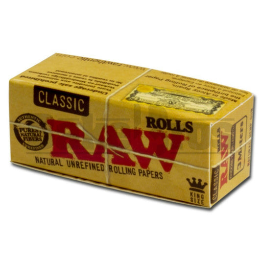 RAW ROLLS ROLLING PAPERS CLASSIC KING SIZE 3 METERS UNFLAVORED Pack of 6