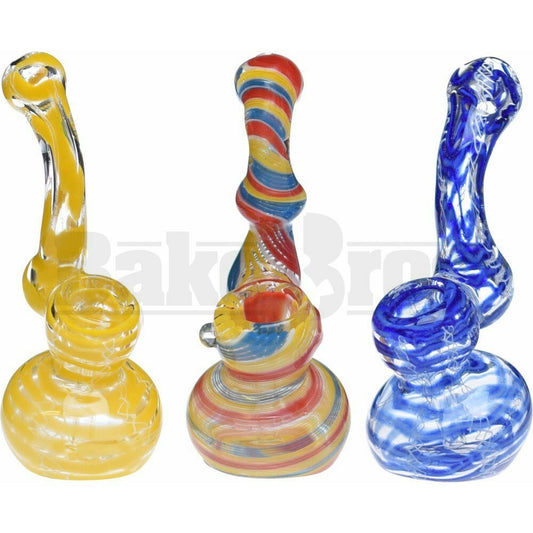 GLASS BUBBLER HAND PIPE SHERLOCK LINED SPIRAL 5" ASSORTED