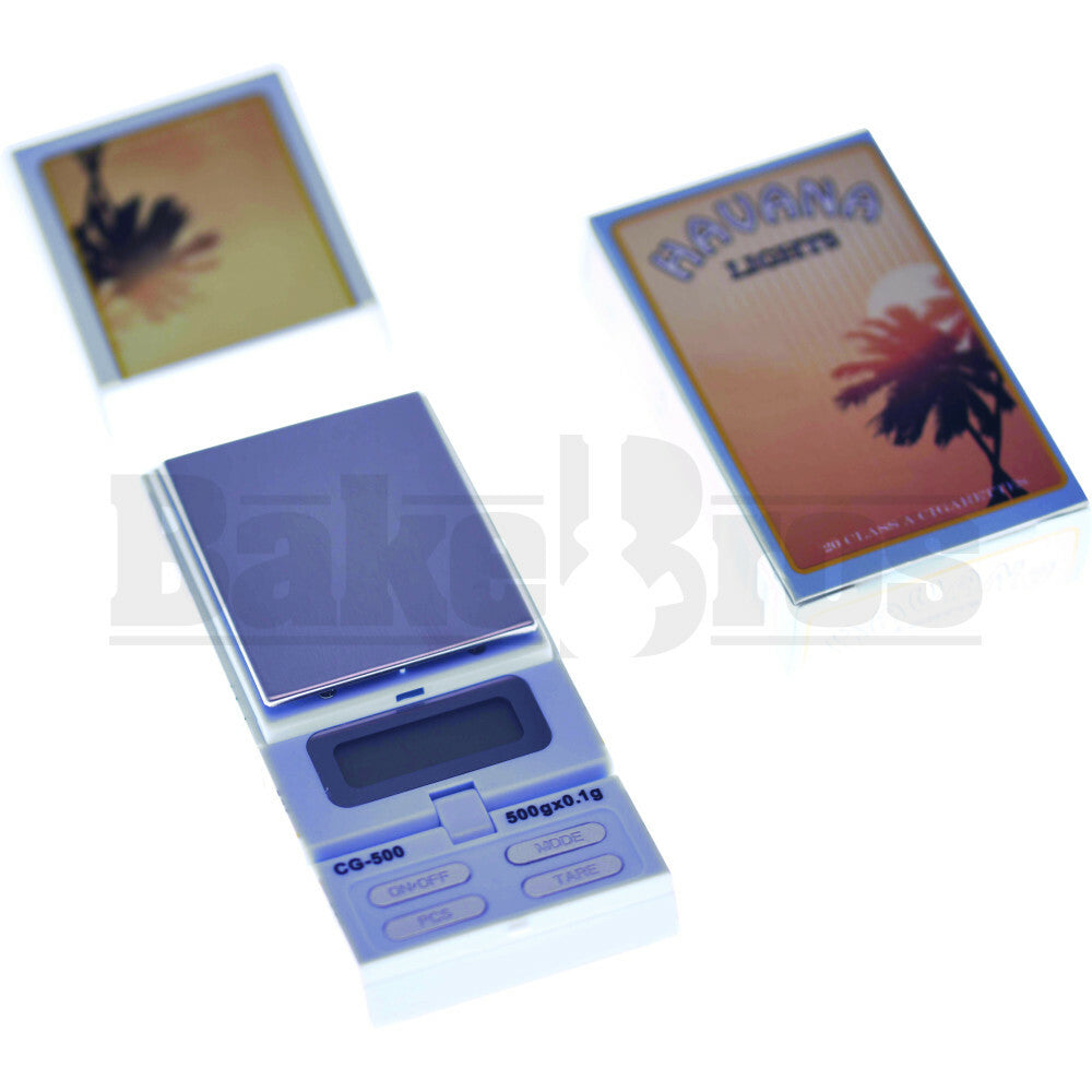 AWS HAVANA LIGHTS CIGARETTE DIGITAL POCKET SCALE 0.1g 500g SILVER