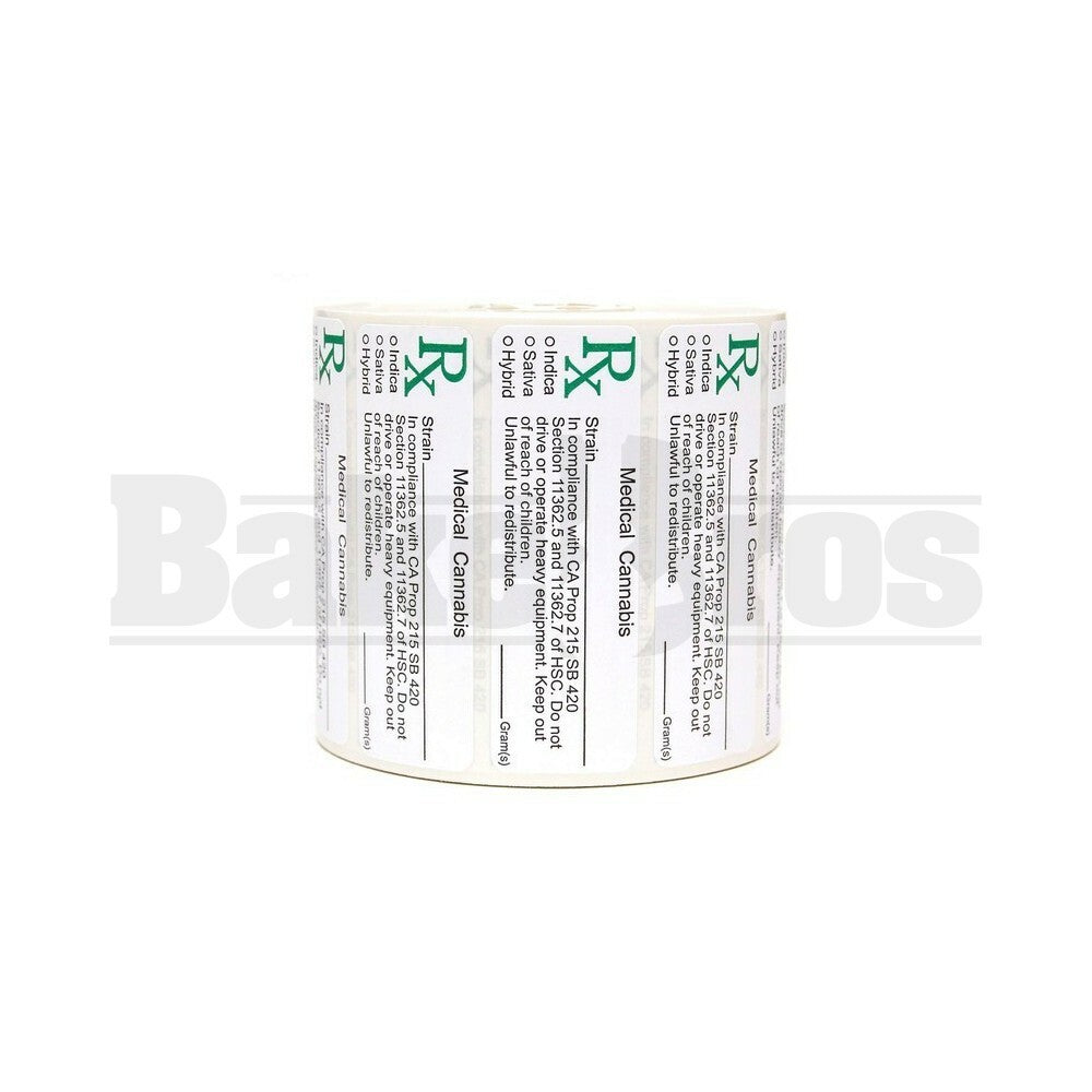 MEDICAL LABELS ROLL 2.5" x 1.0" RX MEDICAL CANNABIS W/ STRAIN MULTISTATE Pack of 1 1000 Per Pack