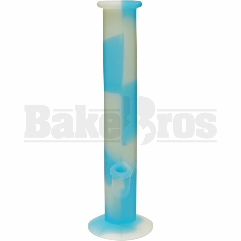 SILICONE WP STRAIGHT TUBE 1 ASSORTED DESIGN 14" GLOW IN THE DARK TEAL BLUE GREEN FEMALE 18MM