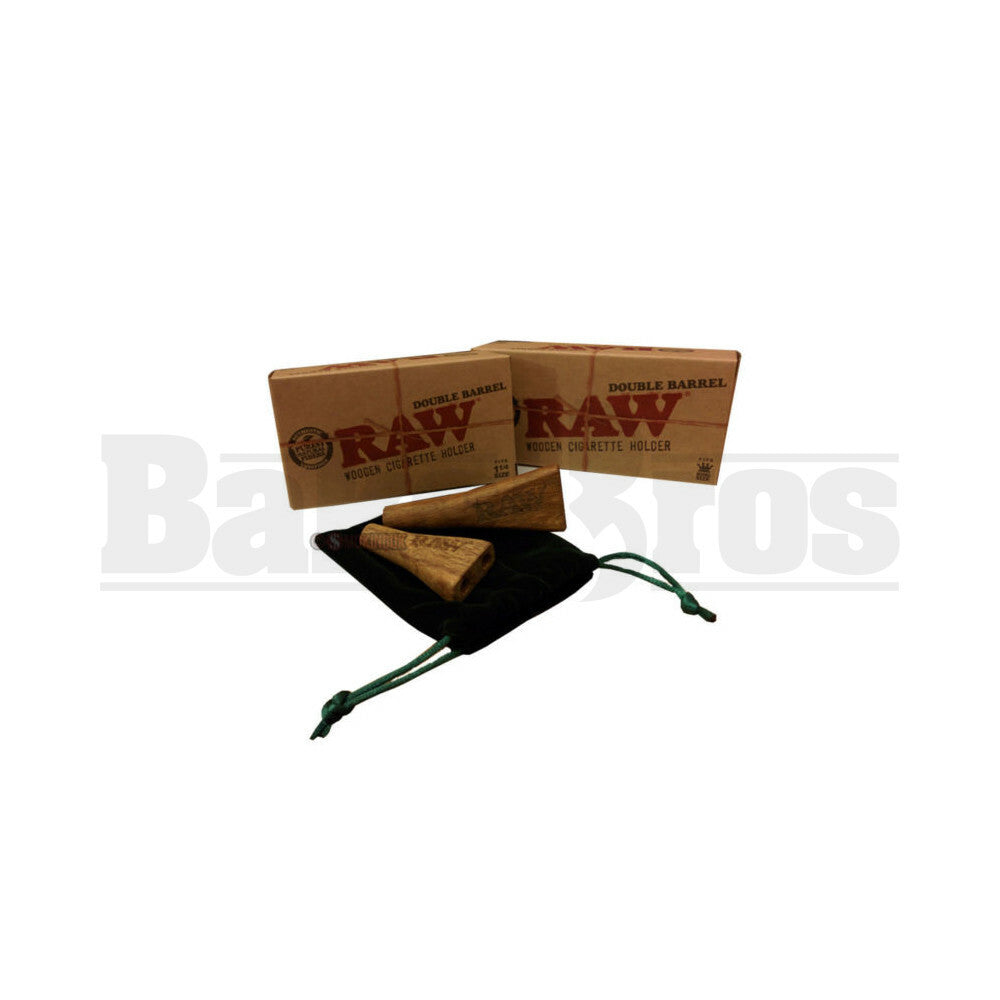 RAW DOUBLE BARREL WOODEN CIGARETTE HOLDER WITH FELT CARRY BAG WOOD Pack of 1 1 1/4