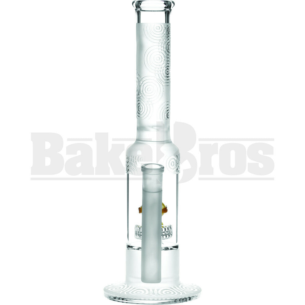 WP YELLOW DUCK GRID & TURBINE PERCS STEMLESS STYLIZED FROST 16" CLEAR FEMALE 18MM