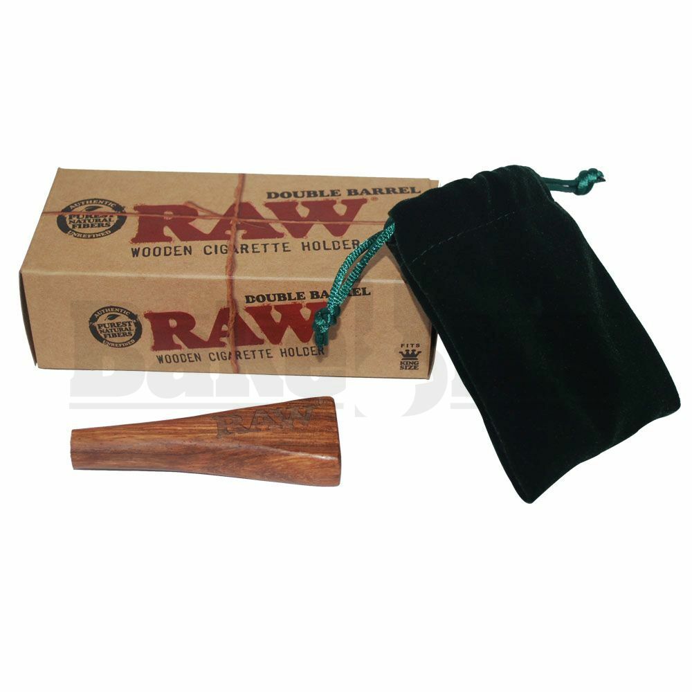 RAW DOUBLE BARREL WOODEN CIGARETTE HOLDER WITH FELT CARRY BAG WOOD Pack of 1 1"